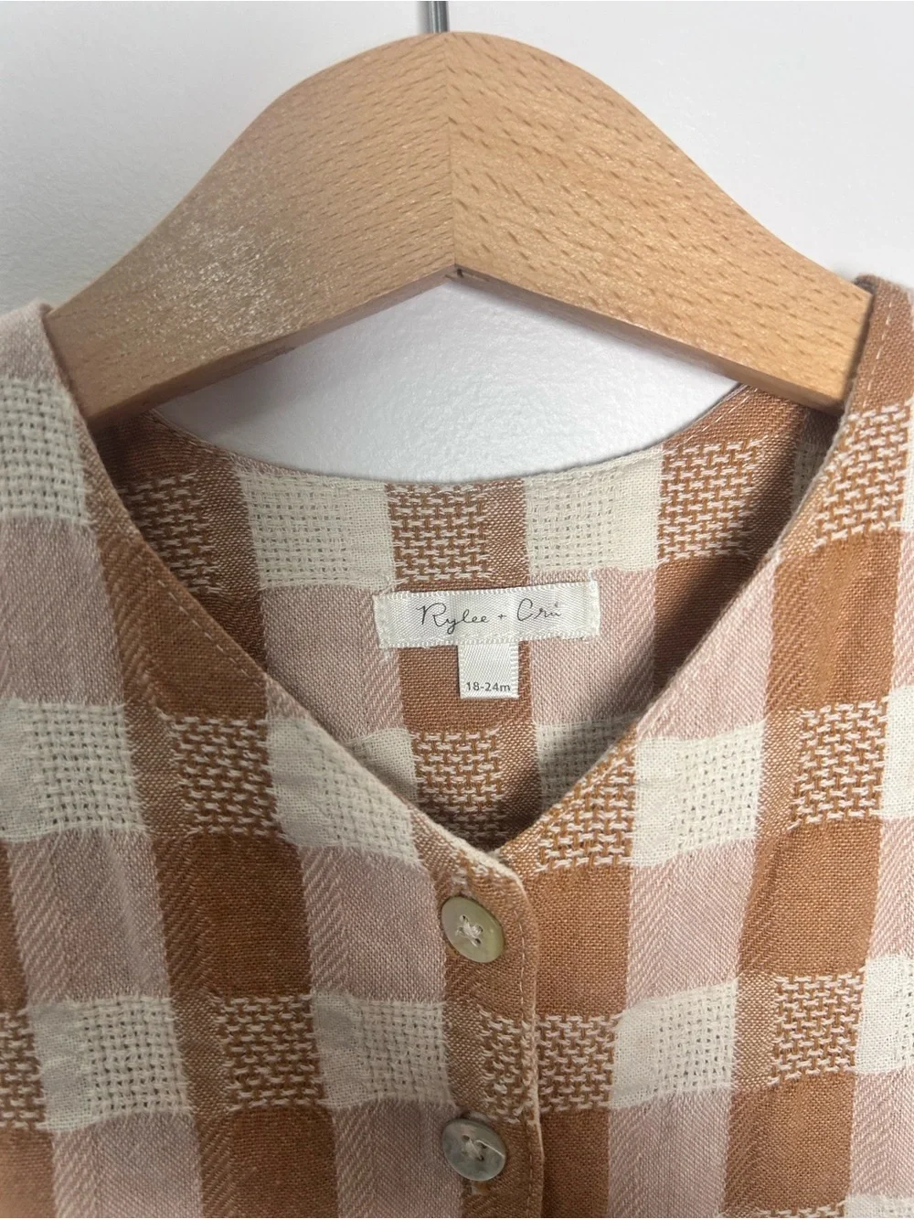 Rylee + Cru Brown and Cream Gingham Button Dress